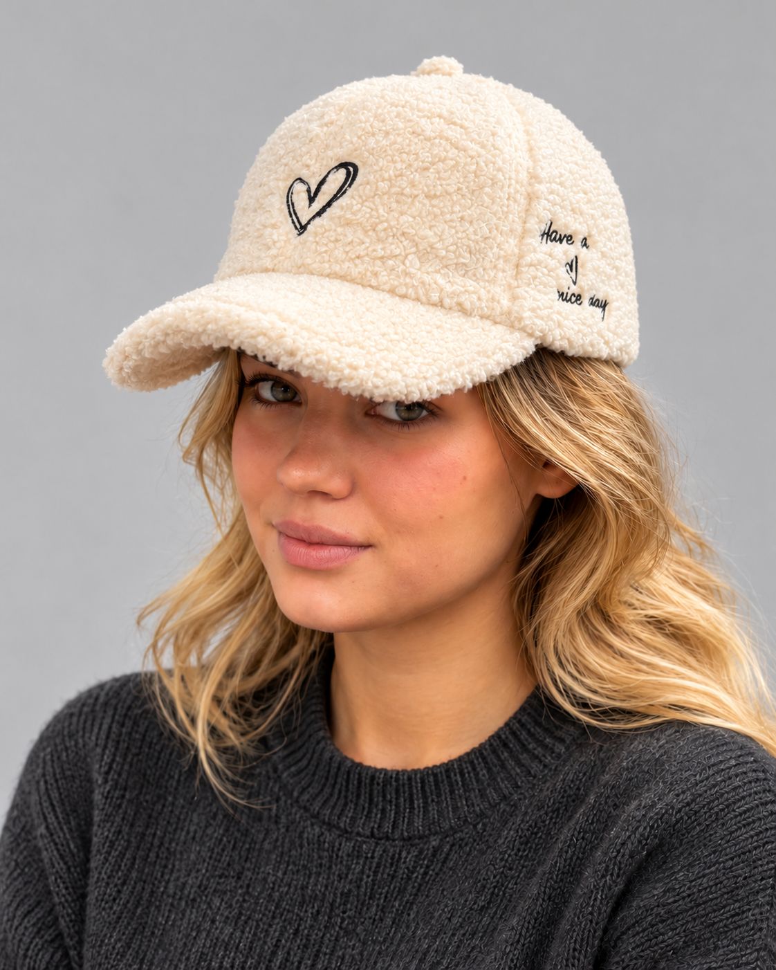 Teddy Baseball Cap Damen mit Herzstickerei