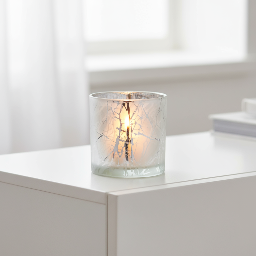 Glas Teelicht Silber geeist | 10,5 x 12 cm
