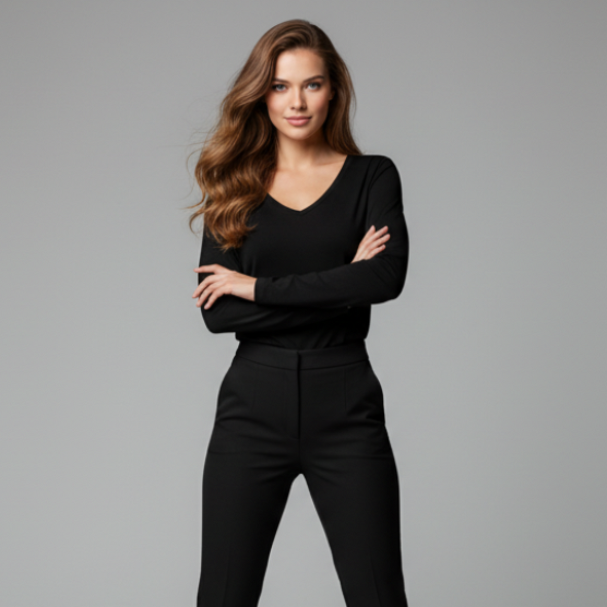 HAILYS Long-Sleeved V-Neck Shirt - Black
