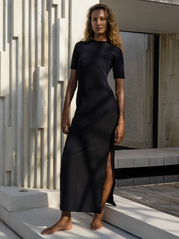 Robe Luciee manches coudes – robe ajustée en bambou ivoire