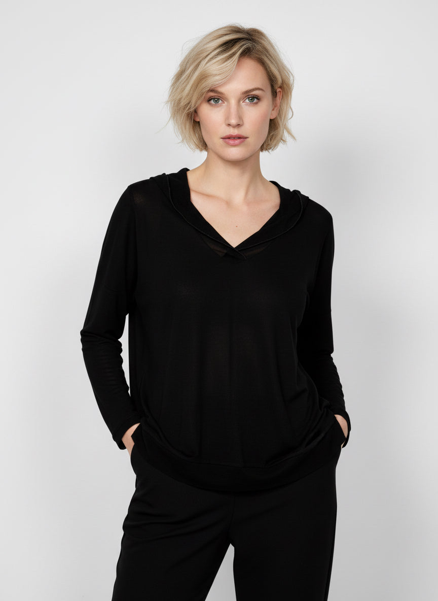 ALESSA Kapuzenshirt mit Tüll – Schwarz