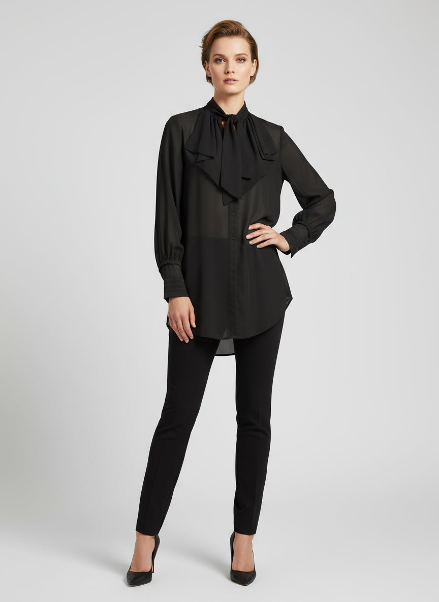 ASTRID lange Chiffonbluse – Schwarz | NÜ Denmark