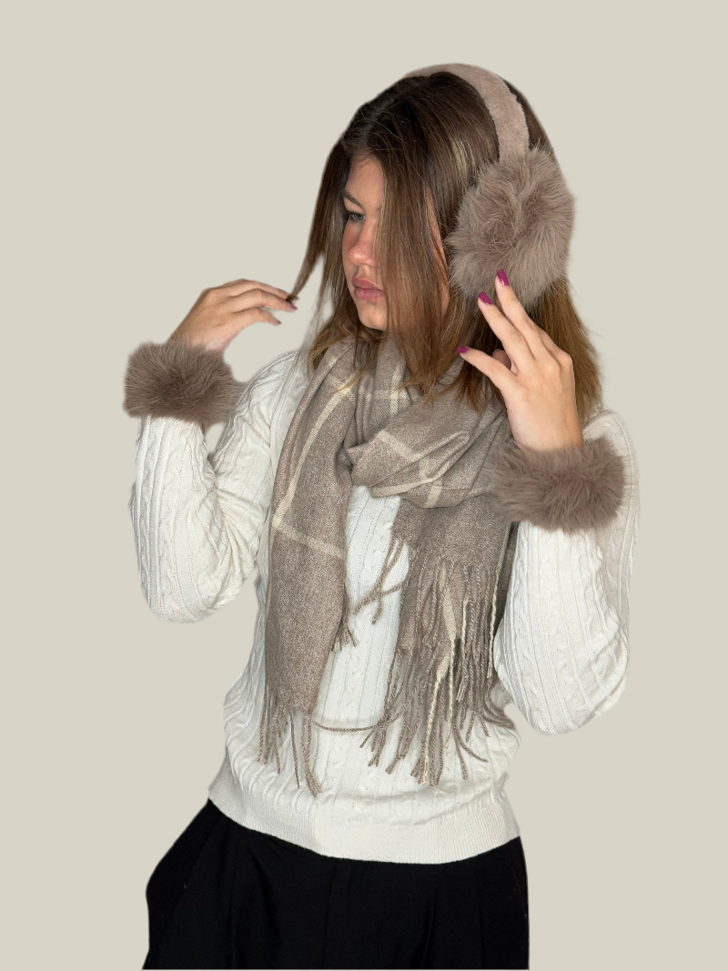 Flauschige Ohrenwärmer Kunstfell - Taupe