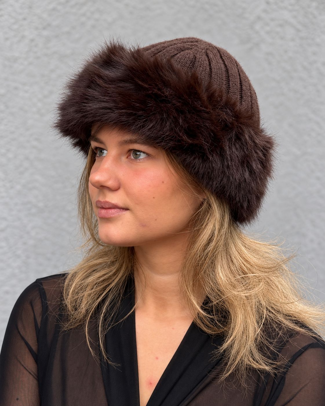 Strickmütze Damen mit Kunstfell