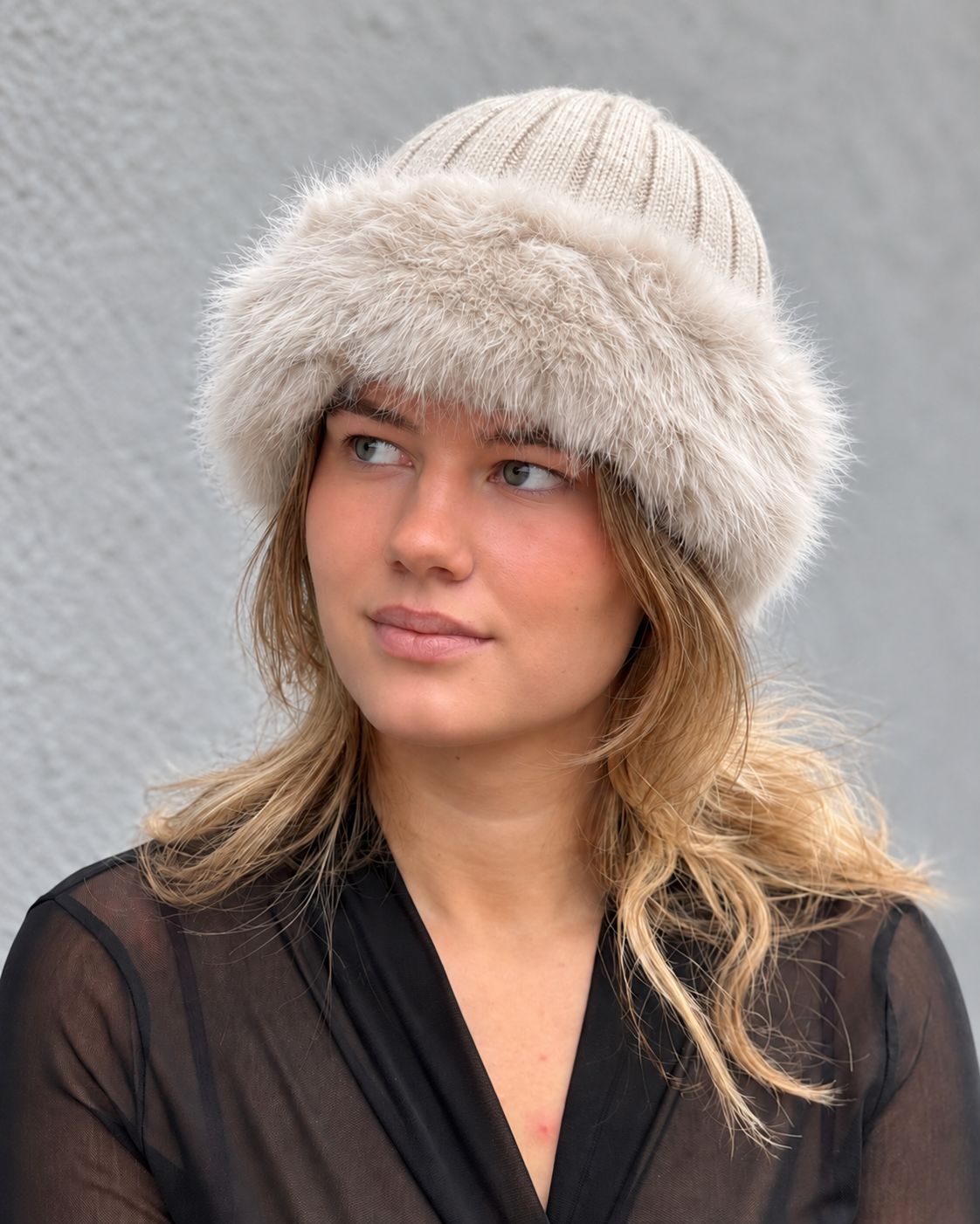 Strickmütze Damen mit Kunstfell