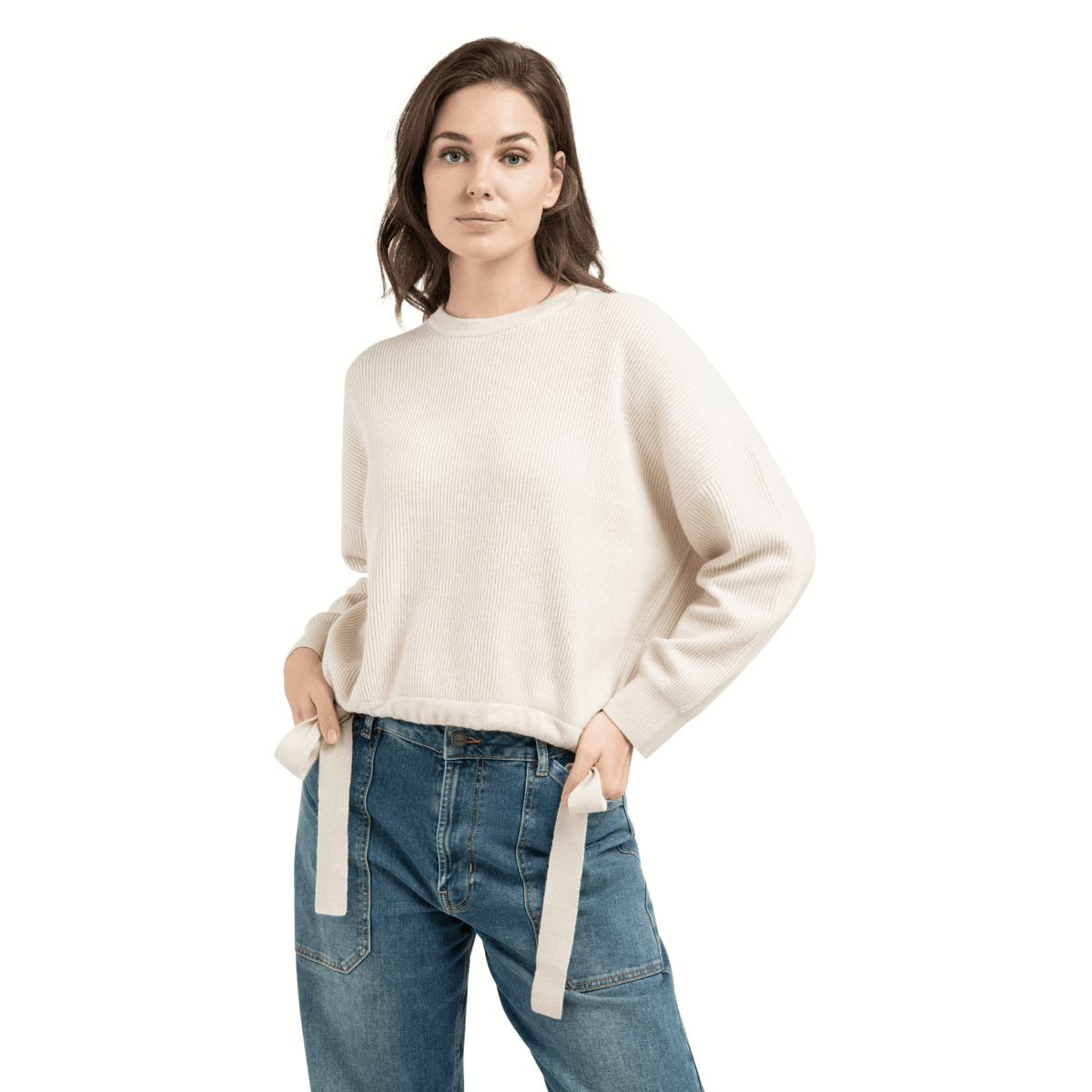 YAYA Strickpullover mit Bindedetails – Beige