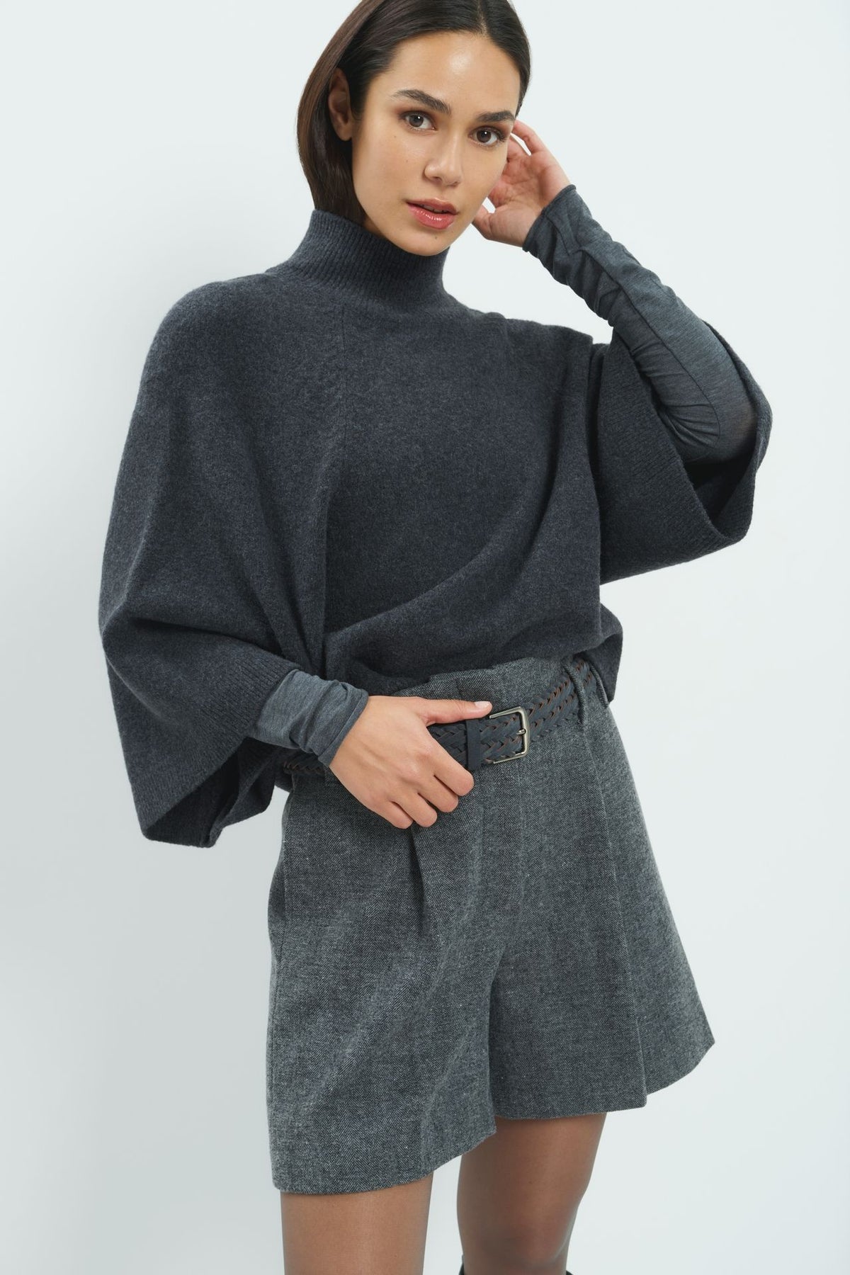 Strickpullover mit hohem Kragen – Anthrazit