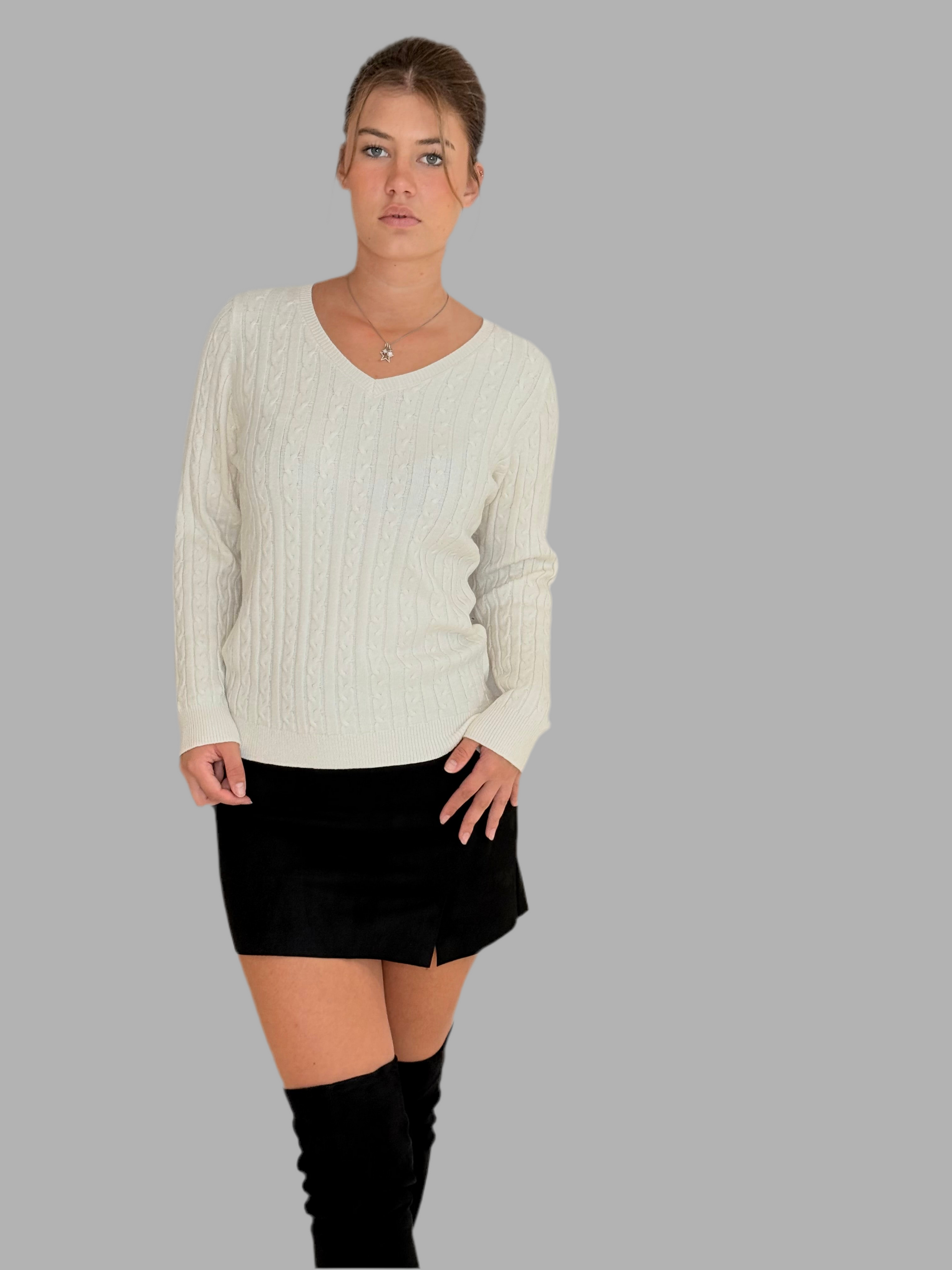 PAULA Strick-Pulli Zopfmuster off-white
