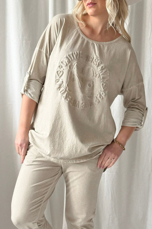 ByPias Bohemian Longshirt mit Print – Vintage Wash Beige | One Size