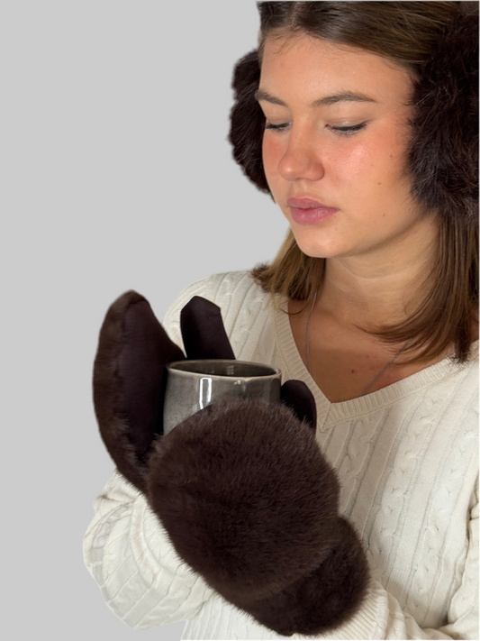 MITTEN ZOE Fäustlinge Kunstpelz dunkelbraun