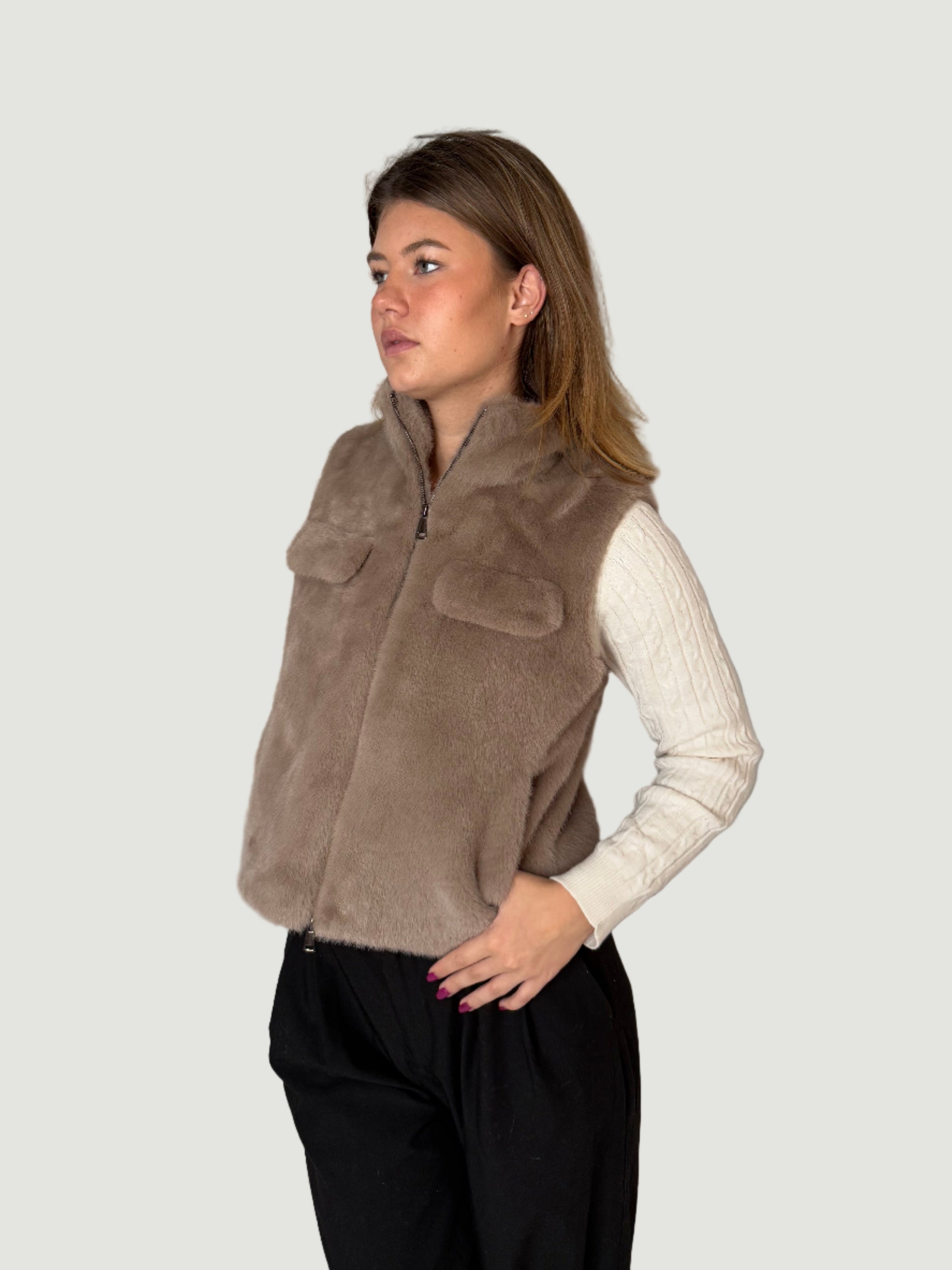 ANGI Fell-Weste Kunstpelz taupe