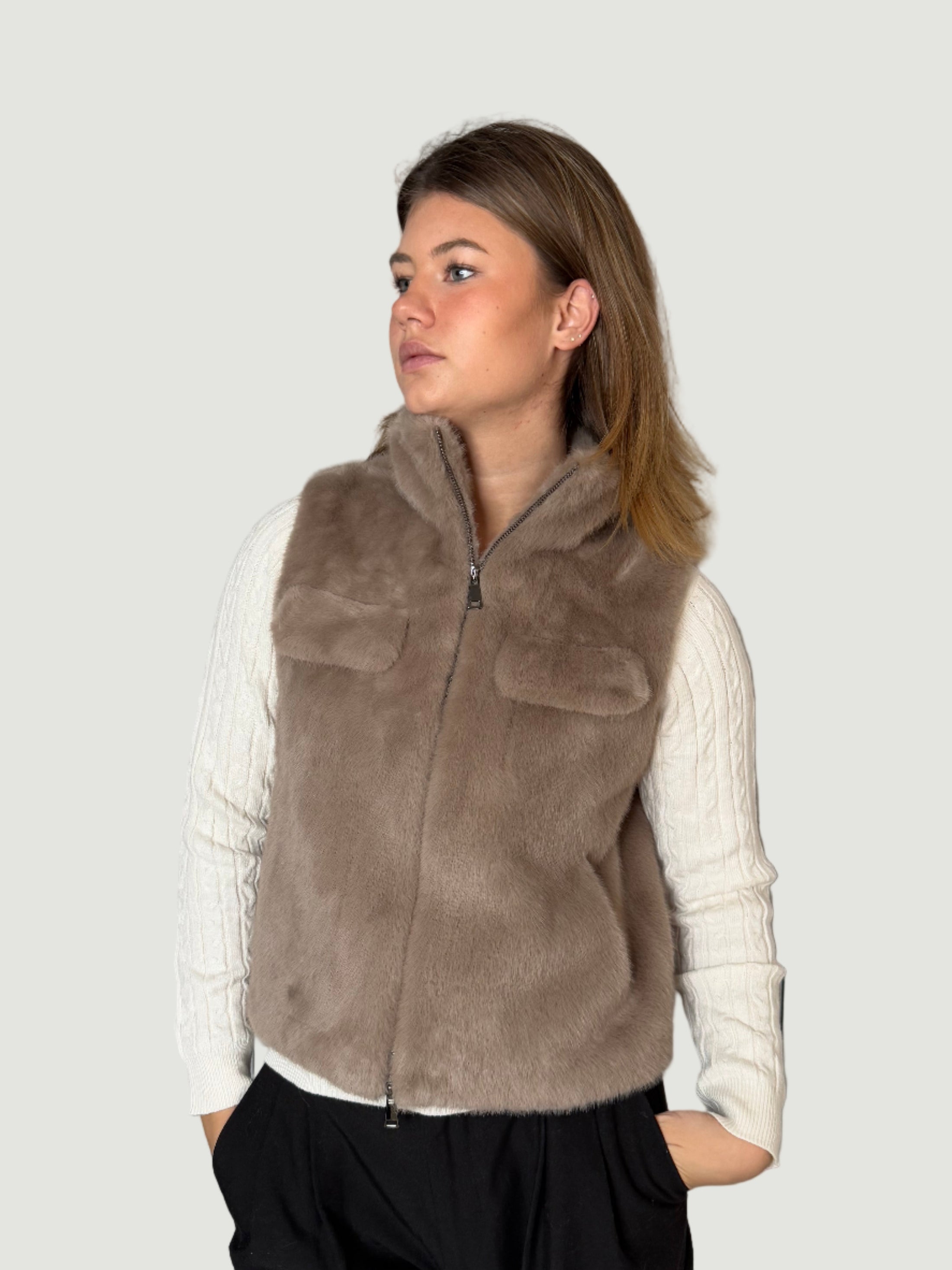 ANGI Fell-Weste Kunstpelz taupe