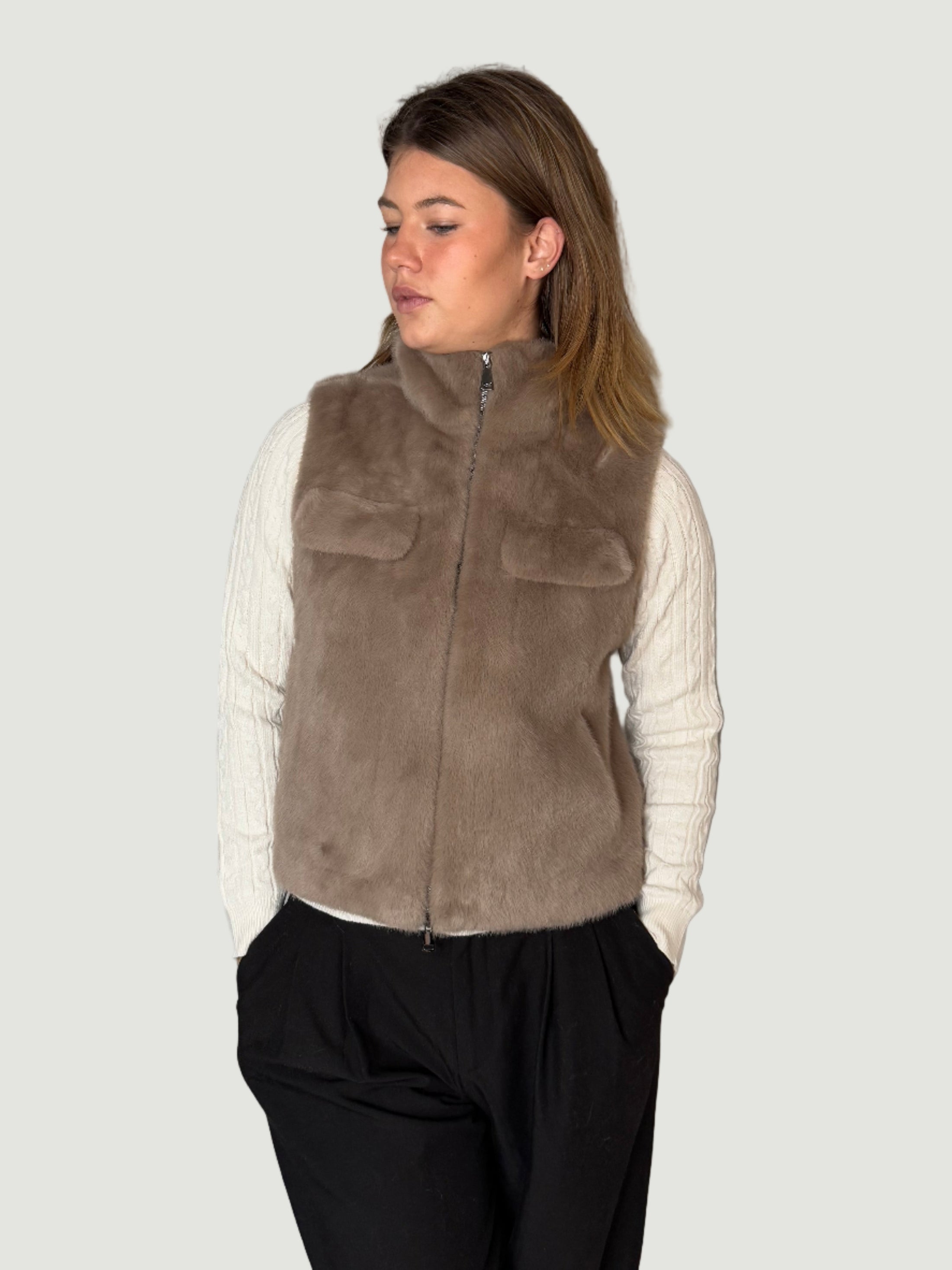 ANGI Fell-Weste Kunstpelz taupe