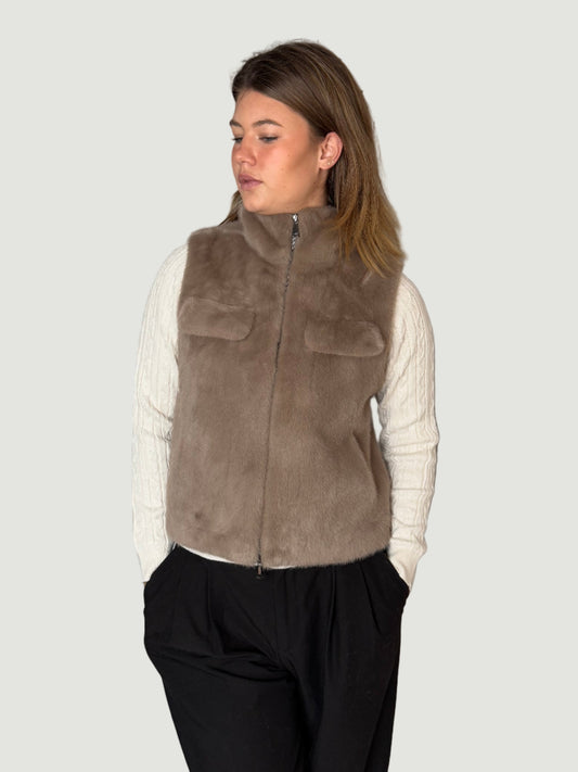 ANGI Fell-Weste Kunstpelz taupe