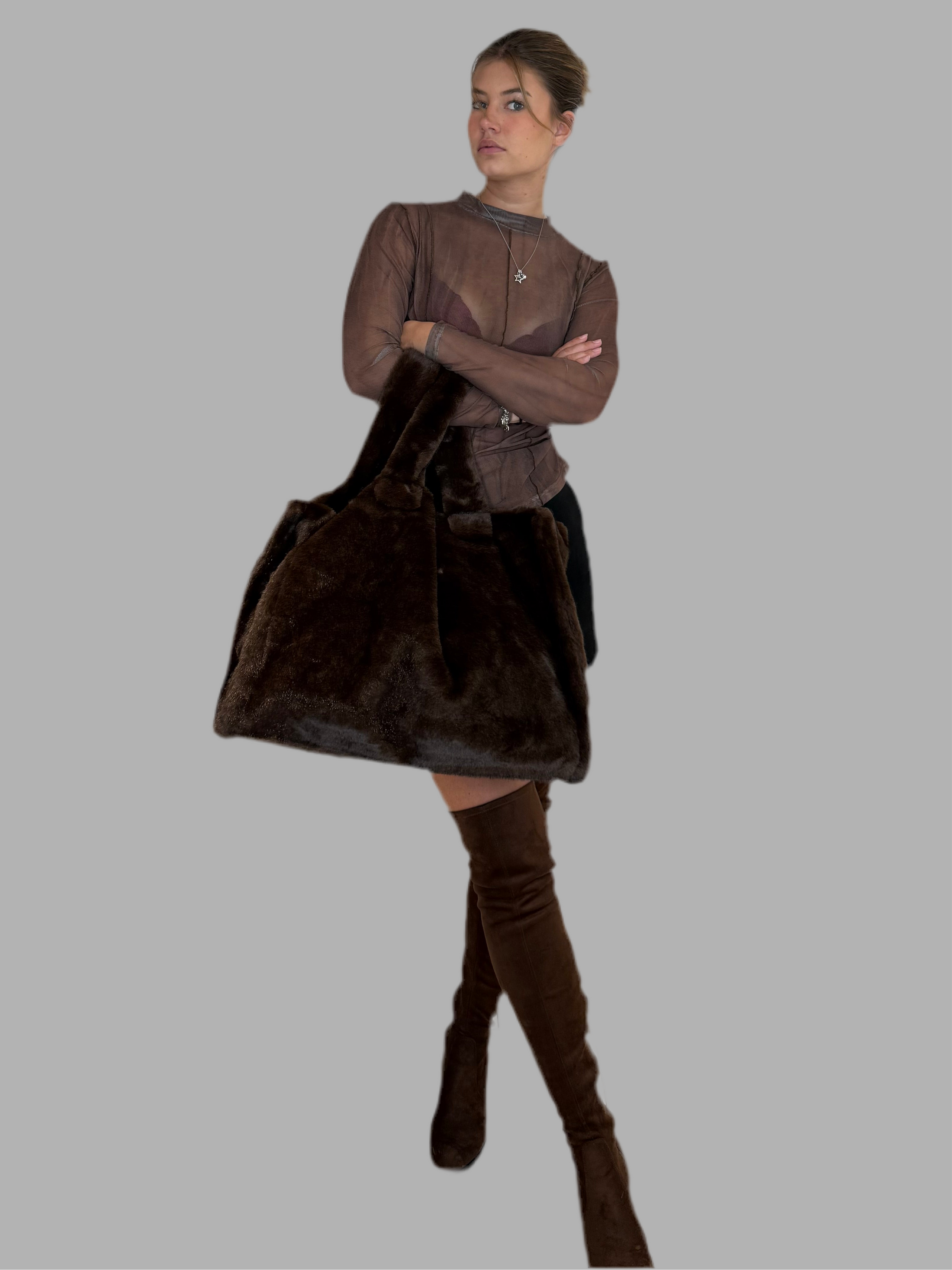 MEGA Felltasche XXL braun Kunstfell