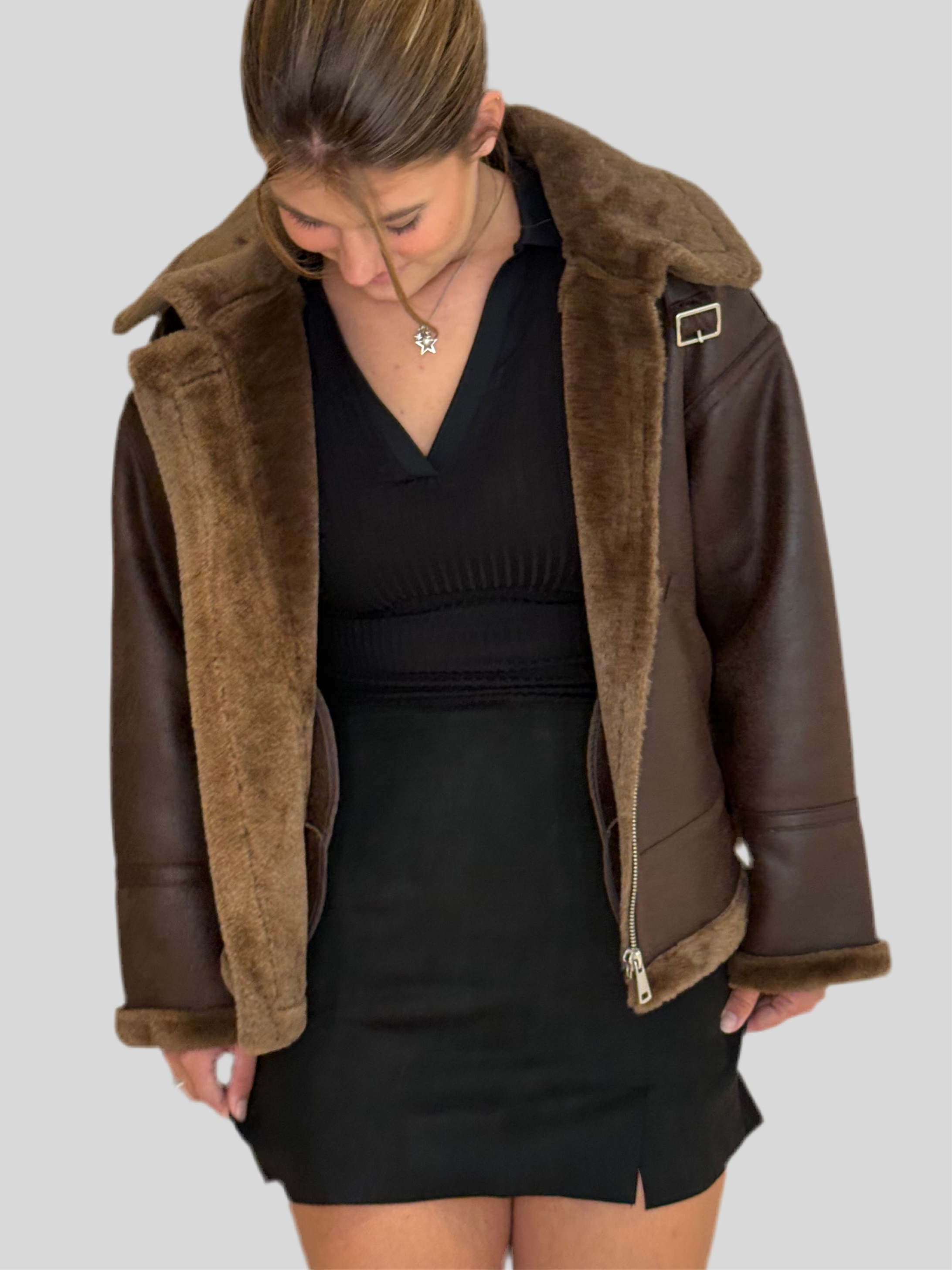 BEAR Kunstleder-Fell Jacke braun