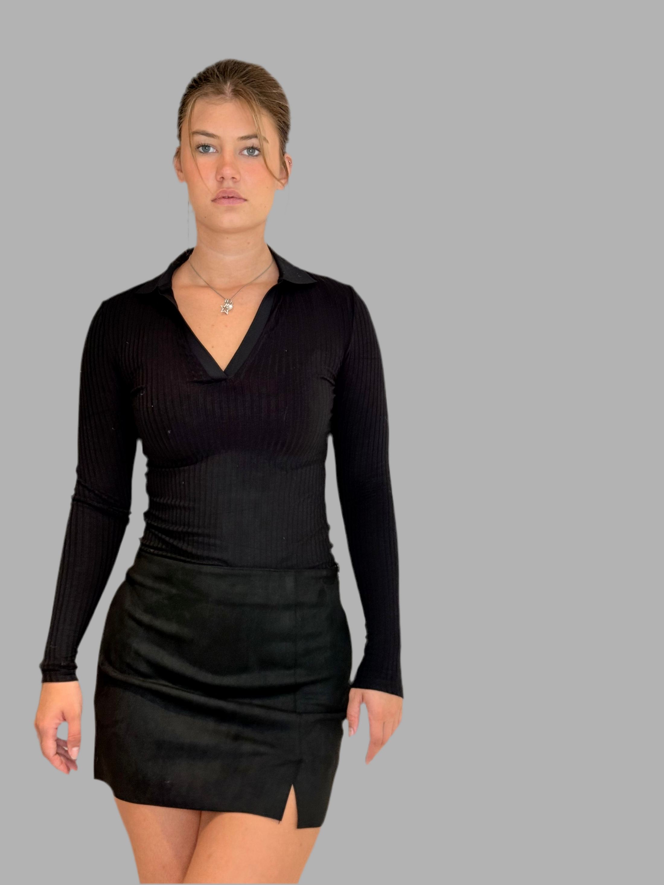 AURORA Feinripp Blusen-Shirt schwarz