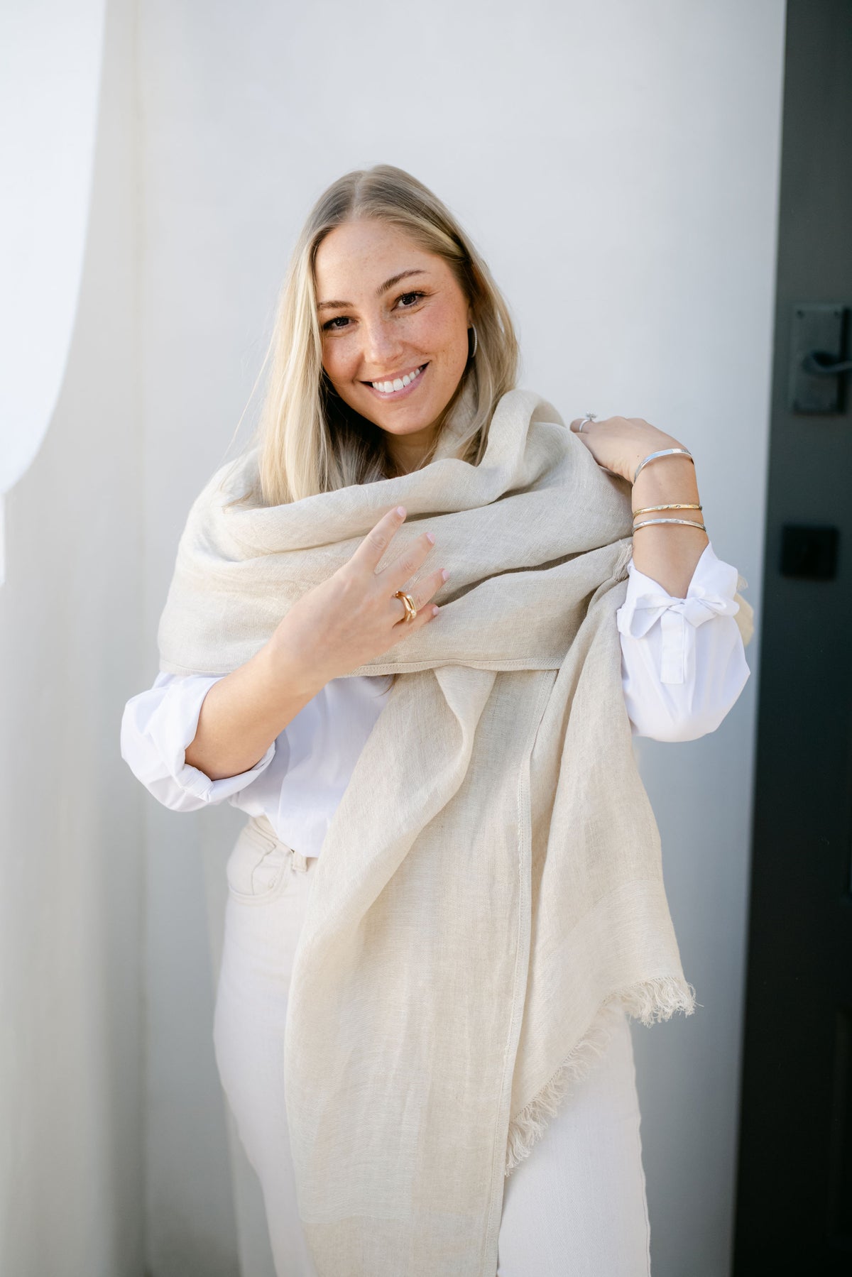 Linen Scarf LINO - Ecru 80x200 cm