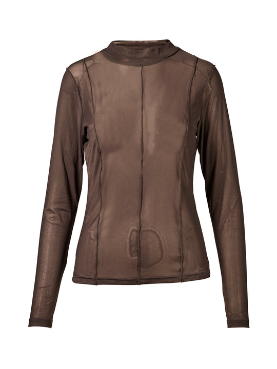 AGNETA semi-transparentes Langarmshirt braun