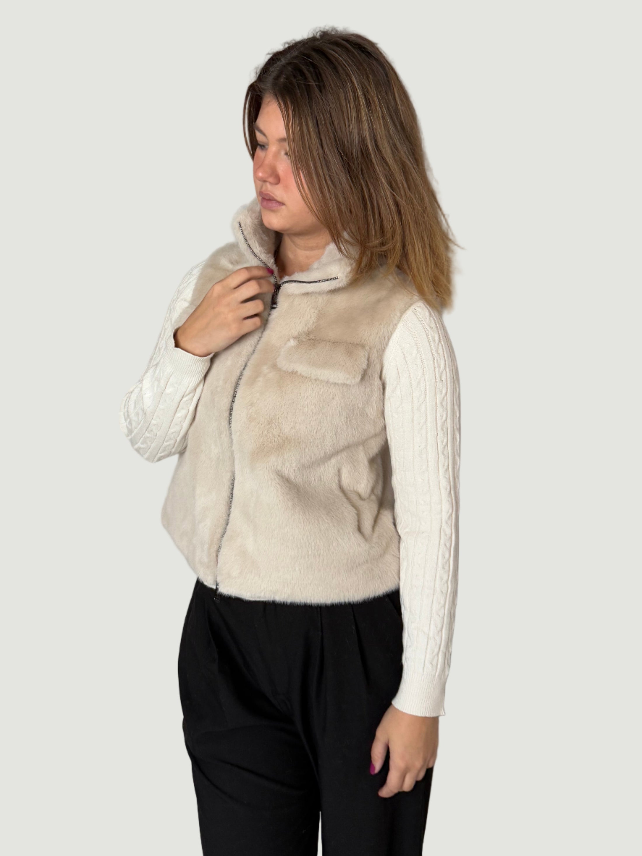 ANGI Fell-Weste Kunstpelz beige