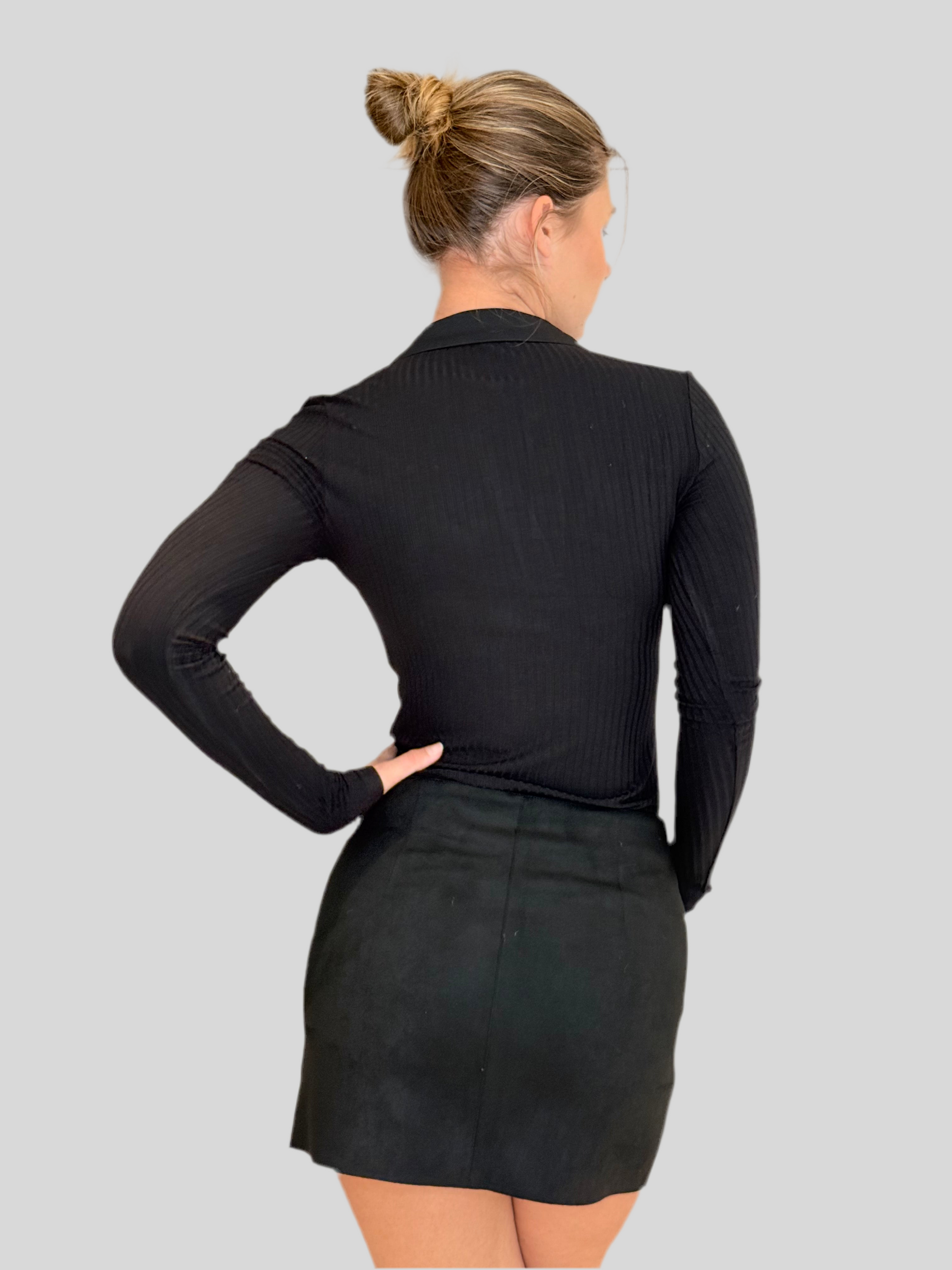 AURORA Feinripp Blusen-Shirt schwarz