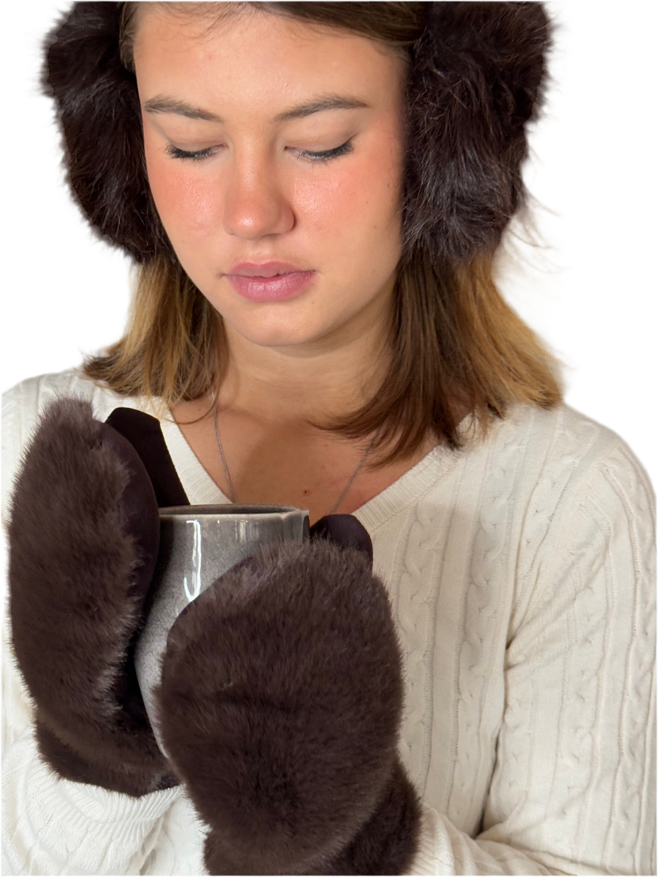 MITTEN ZOE Fäustlinge Kunstpelz dunkelbraun