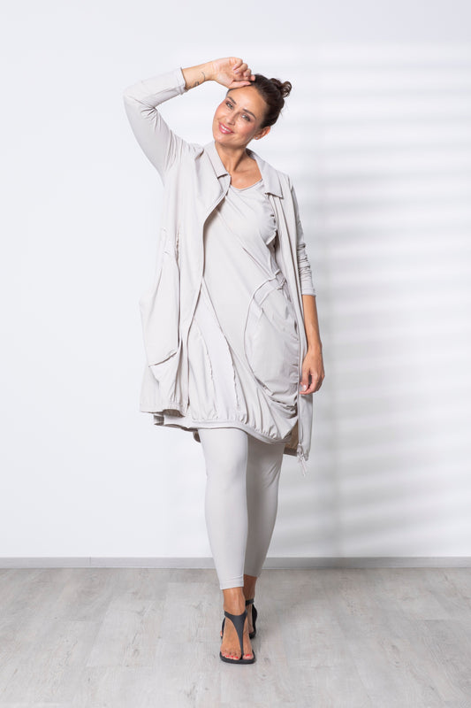 ANASTASIA Jersey Longjacke mit Zwei-Wege-Reißverschluss – Sand