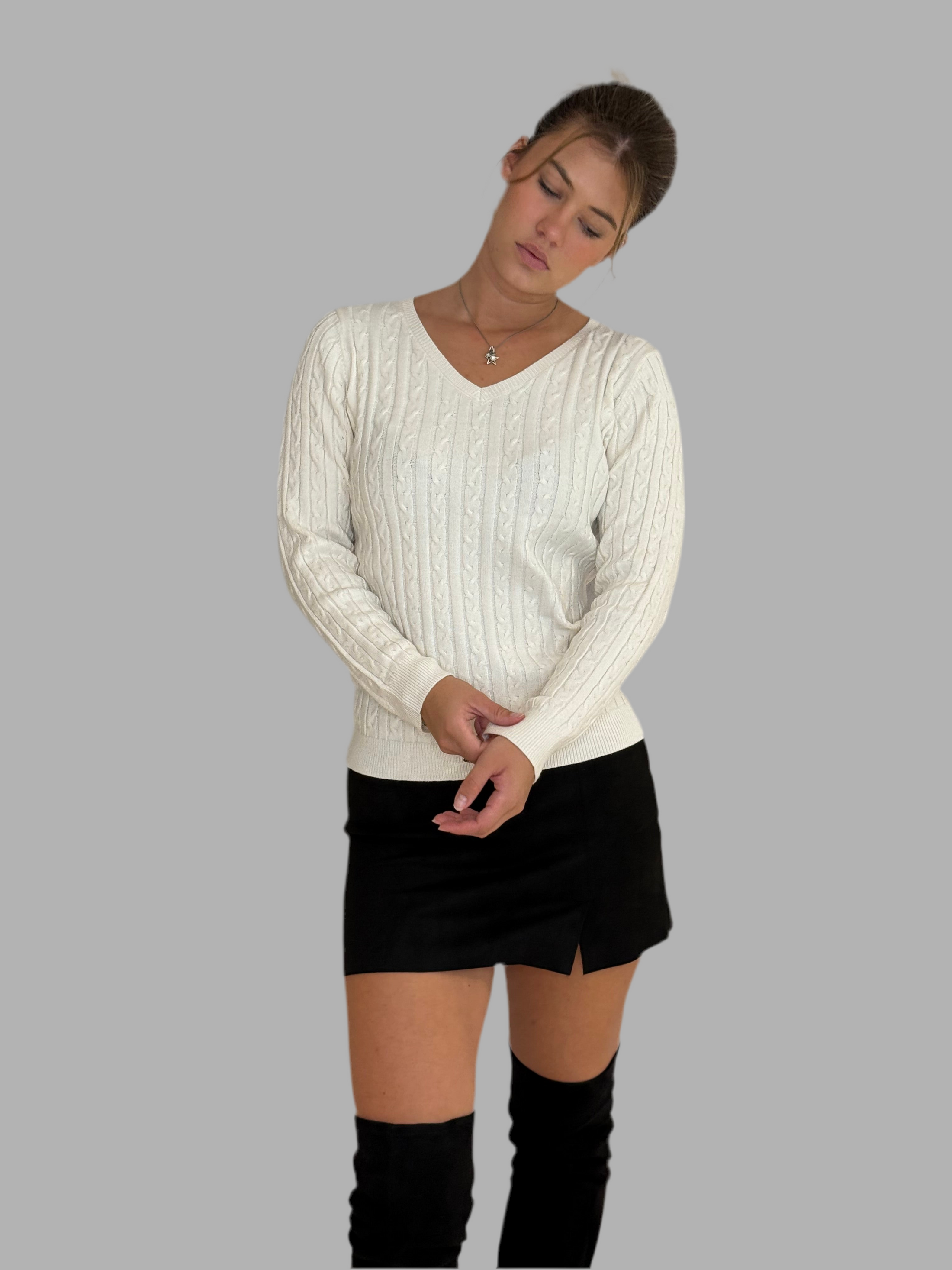 PAULA Strick-Pulli Zopfmuster off-white