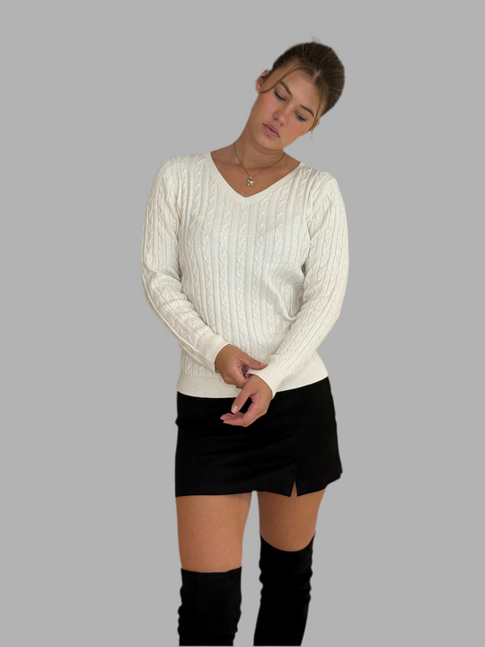 PAULA Strick-Pulli Zopfmuster off-white