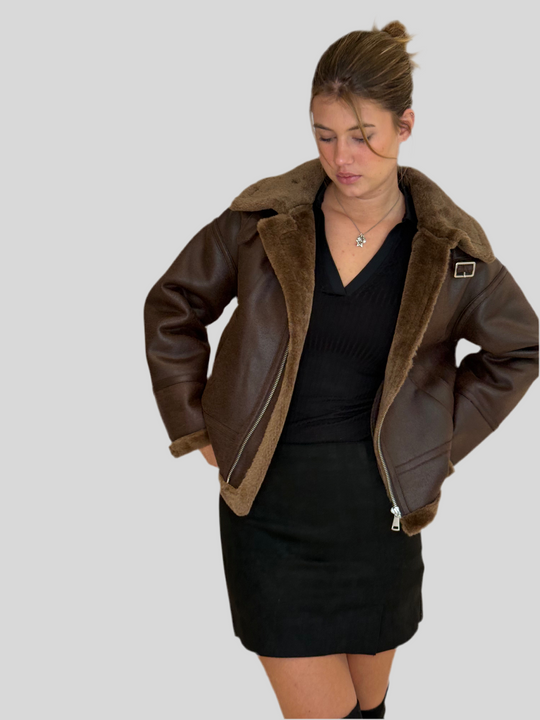 BEAR Kunstleder-Fell Jacke braun