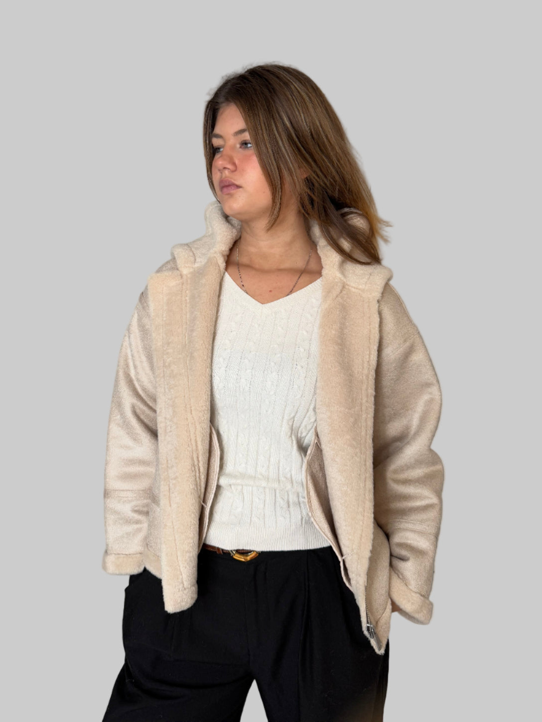 BEAR Kunstleder-Fell Jacke beige