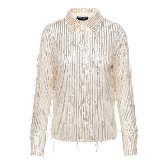 Barcelona Pailletten Bluse creme / silber