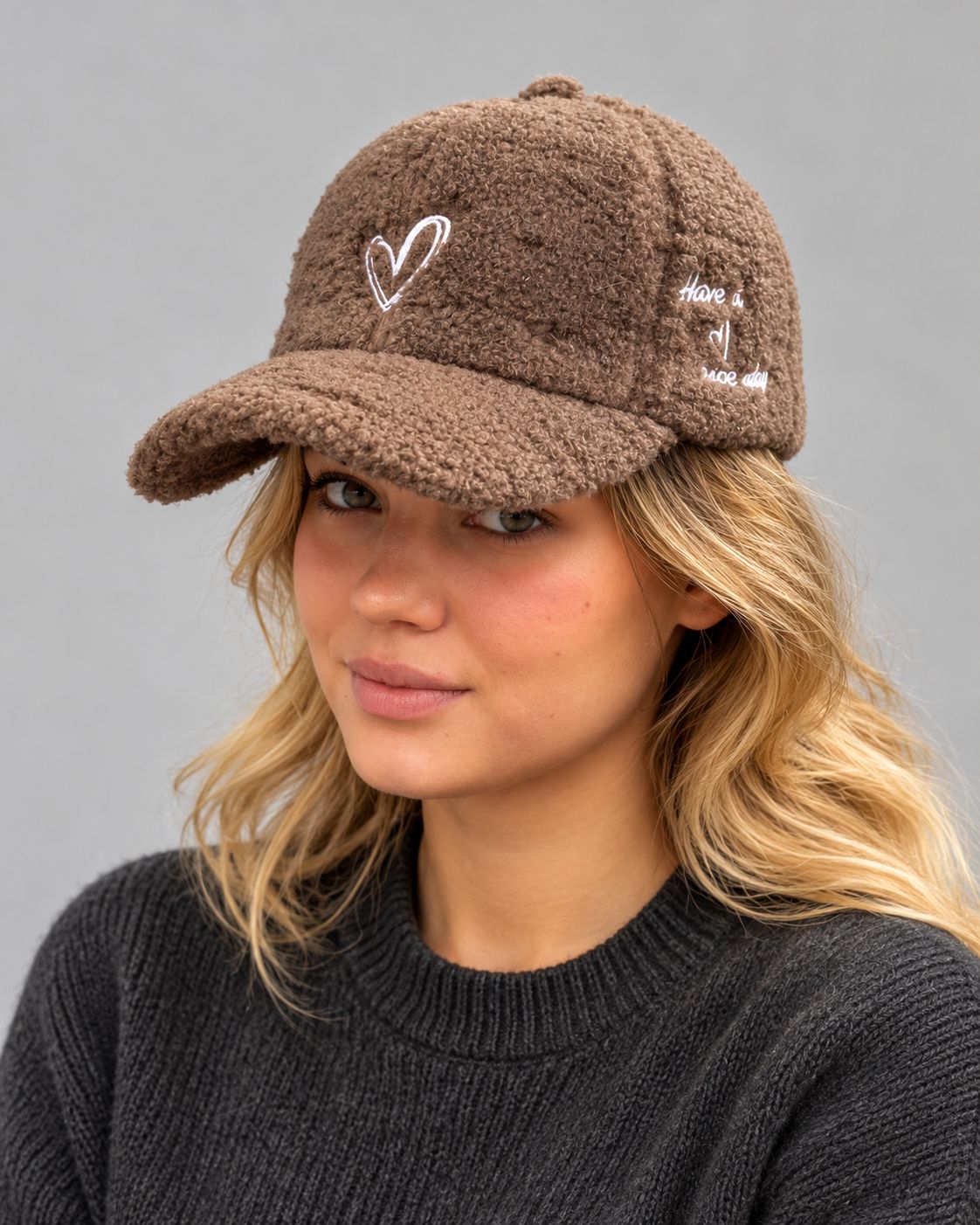 Teddy Baseball Cap Damen mit Herzstickerei
