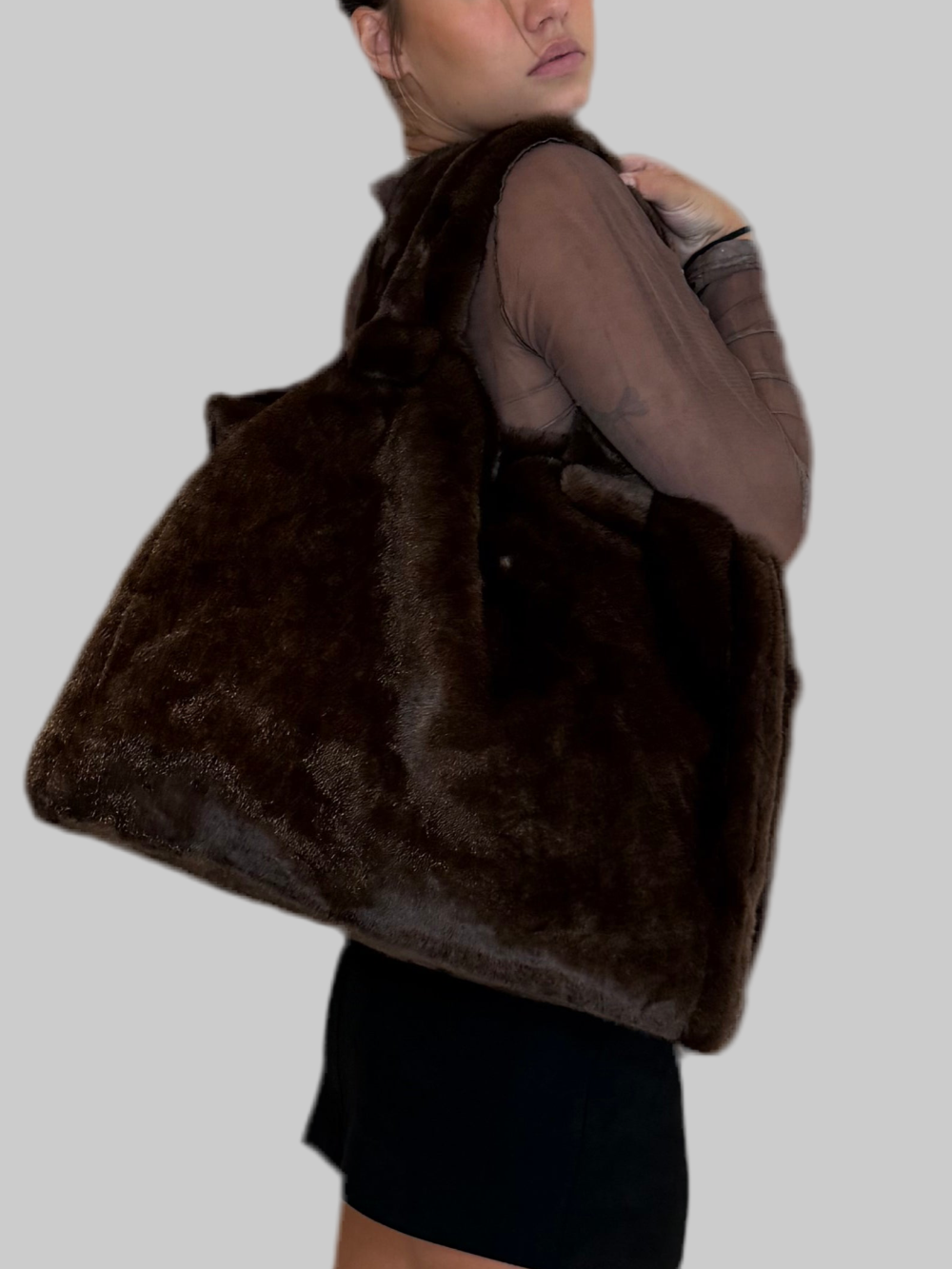 MEGA Felltasche XXL braun Kunstfell