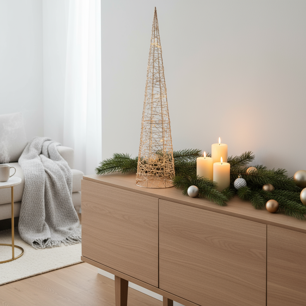 LED-Pyramide Höhe 100 cm | 600 LEDs | Golden Twist mit Timer