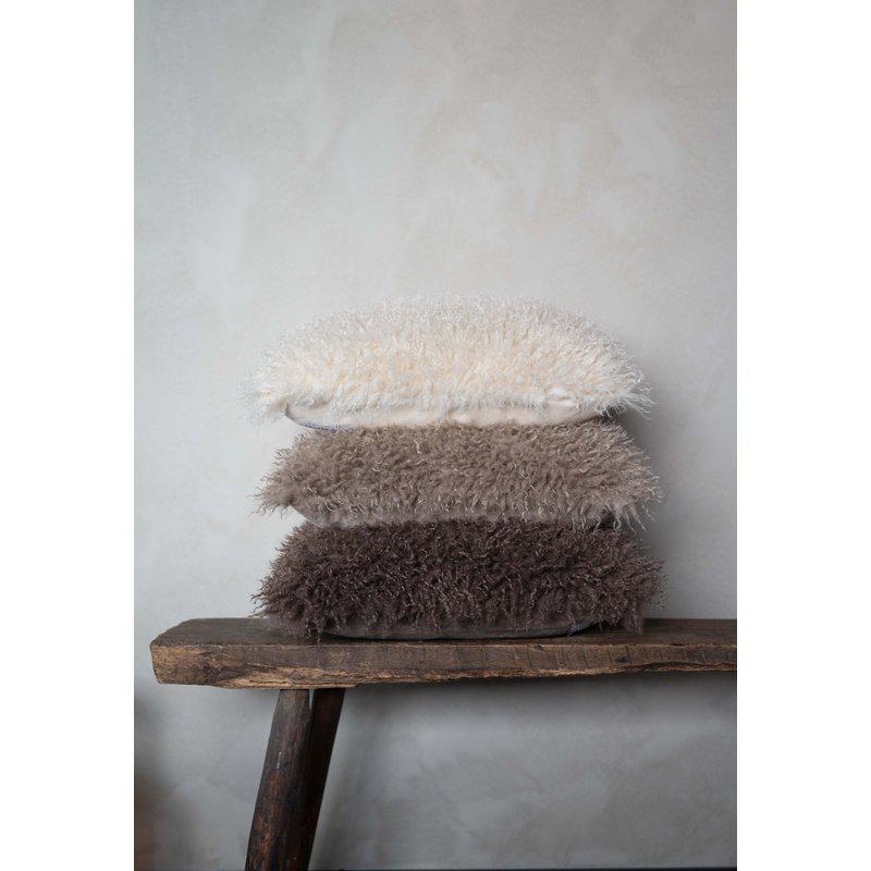 CURLY - Kissenbezug - Lammfellimitat - braun