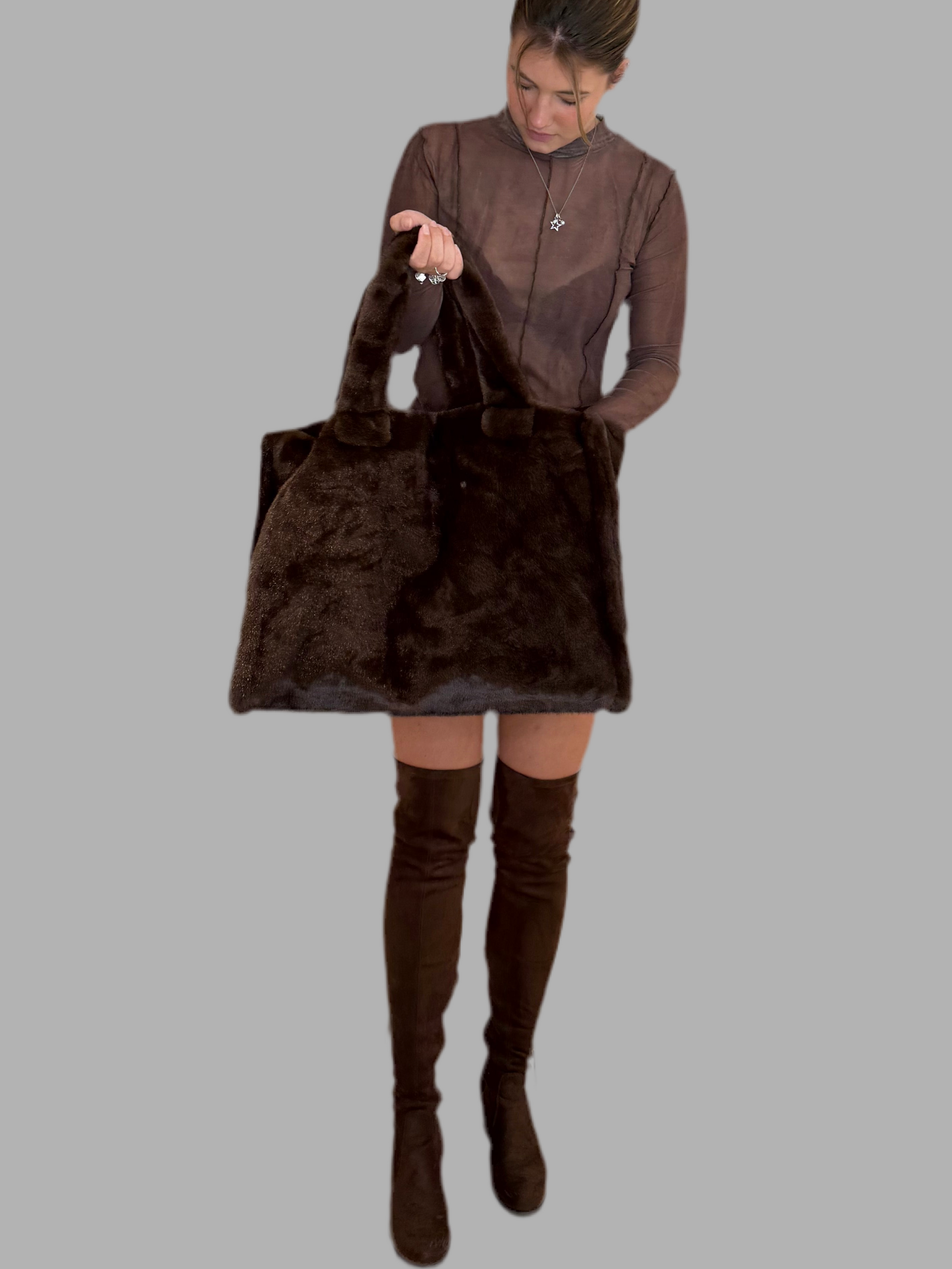 MEGA Felltasche XXL braun Kunstfell