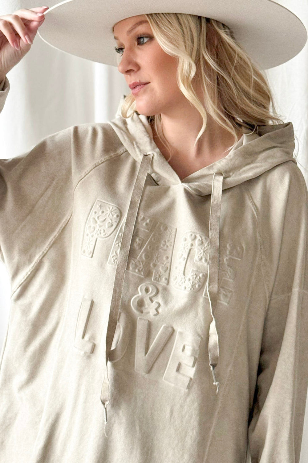Oversize Hoodie PEACE & LOVE Beige | BYPIAS