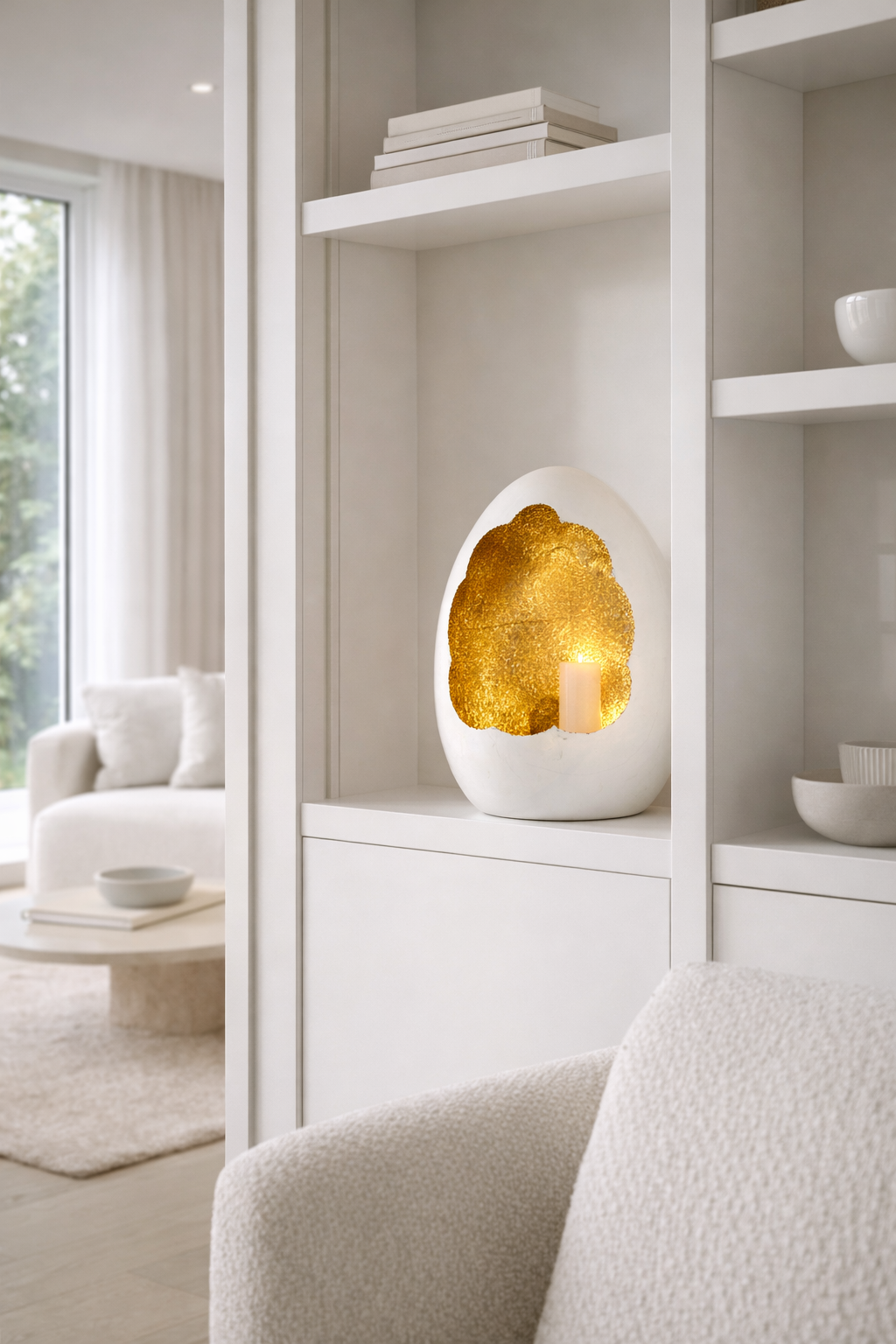 Cor Mulder Deko-Ei Warmweiß/Gold – skulpturales Designobjekt