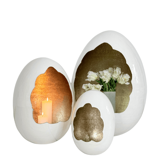 Cor Mulder Deko-Ei Warmweiß/Gold – skulpturales Designobjekt