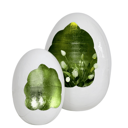 Cor Mulder Deko-Ei Weiß/Grün – modernes Designobjekt