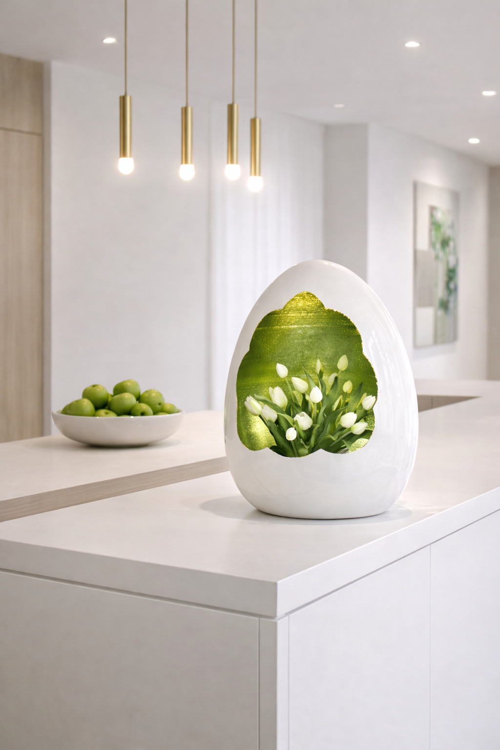 Cor Mulder Deko-Ei Weiß/Grün – modernes Designobjekt