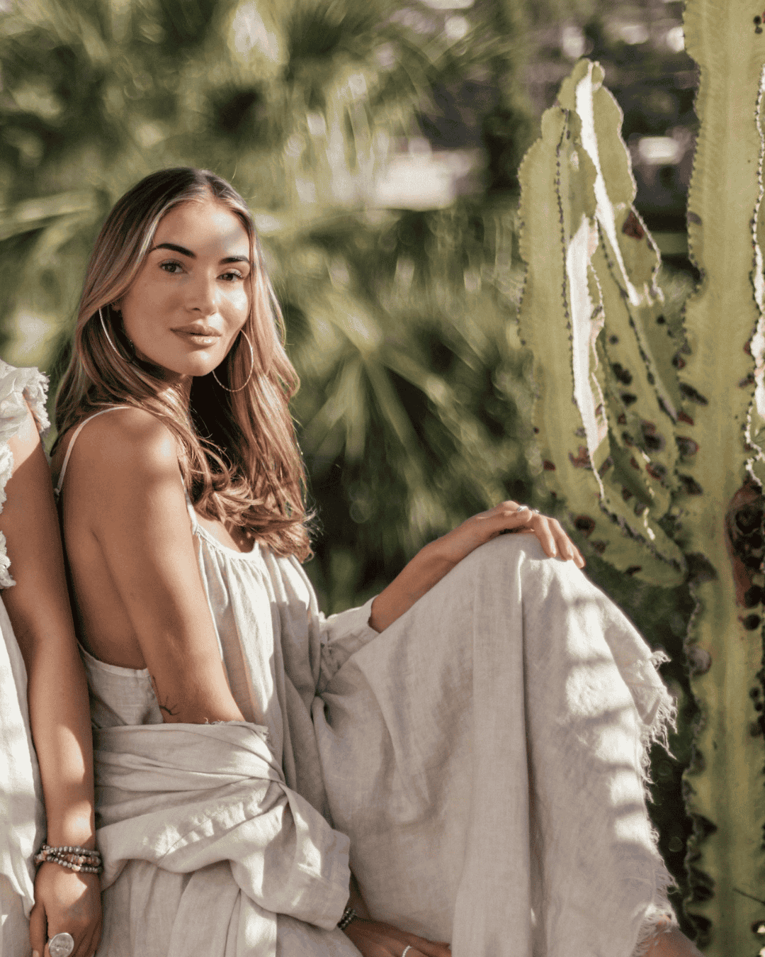 Leinenkleid Damen PALMANOVA mit Spaghettiträgern – Natur | BYPIAS