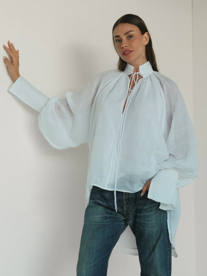 Luciee Tunika Ella – Ramie Tunika mit Blousonärmeln in Weiß