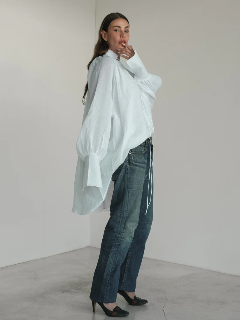 Luciee Tunika Ella – Ramie Tunika mit Blousonärmeln in Weiß