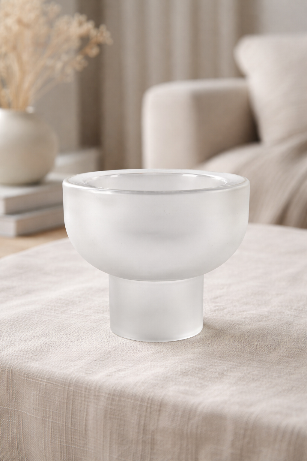 Glasschale mit Fuß aus satiniertem Glas – Vase & Dekoschale Weiß