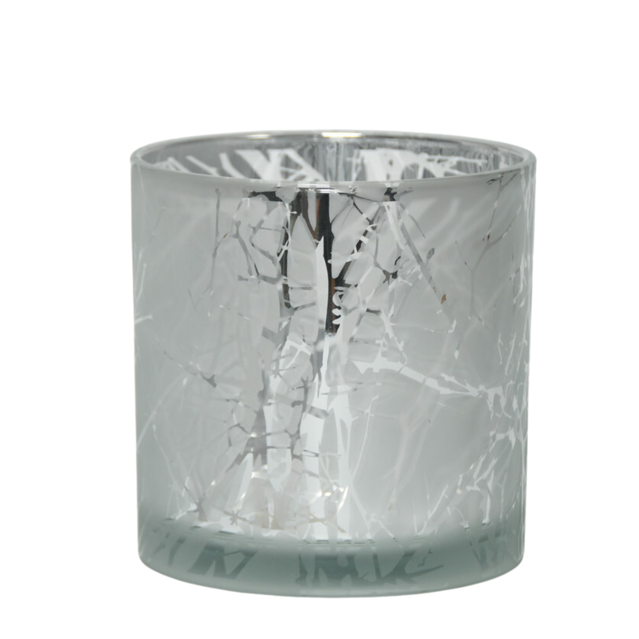 Glas Teelicht Silber geeist | 10,5 x 12 cm