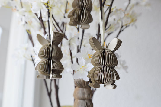 Papier-Hase Honeycomb zum Hängen | 7 cm - Taupe