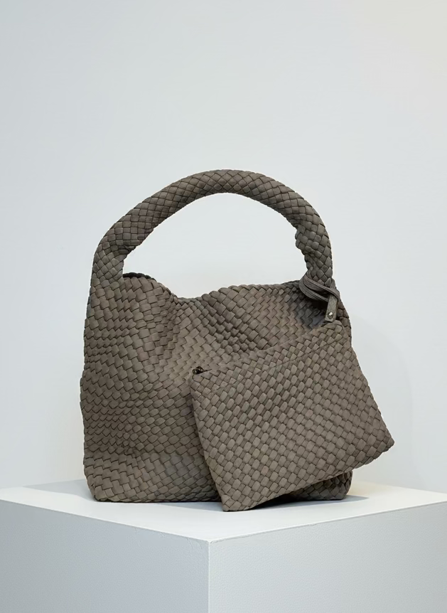 Neopren Tote Bag Handtasche mit Clutch - Taupe