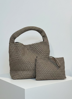 Neopren Tote Bag Handtasche mit Clutch - Taupe
